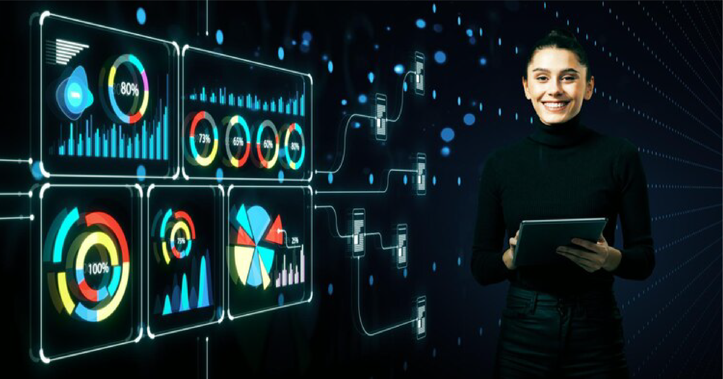 A woman confidently presents marketing analytics on a screen, highlighting the importance of data-driven decision-making in strategy and growth.