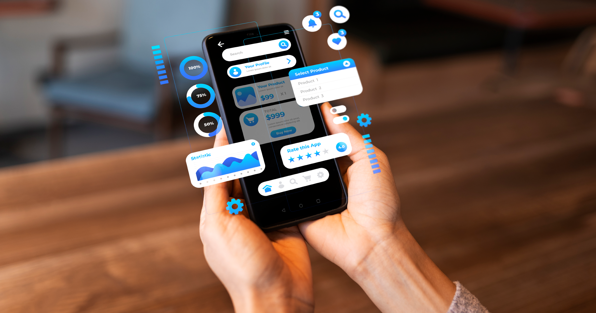 A person is browsing through the sleek designs of a mobile app development company on their phone.
